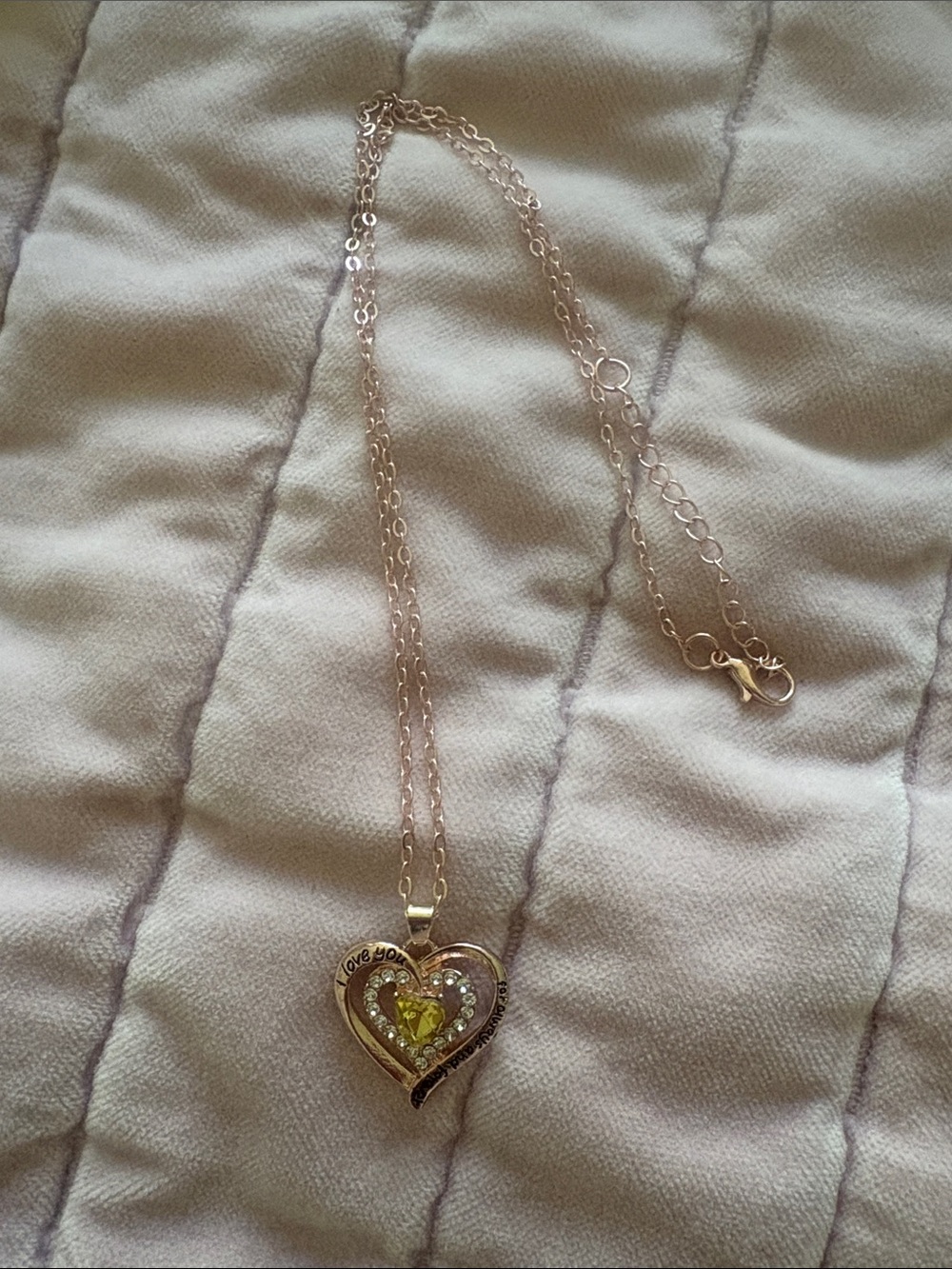 Heart Pendant Necklace with Yellow Stone - Women Jewelry